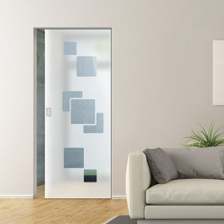 Image: Geometric Bold 8mm Obscure Glass - Clear Printed Design - Single Absolute Pocket Door