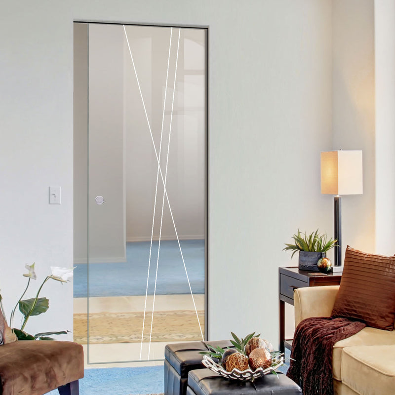 Borthwick 8mm Clear Glass - Obscure Printed Design - Single Absolute Pocket Door