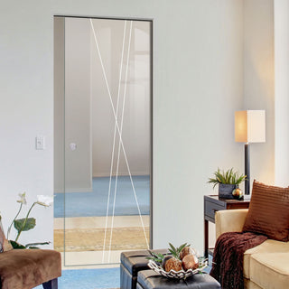 Image: Borthwick 8mm Clear Glass - Obscure Printed Design - Single Absolute Pocket Door