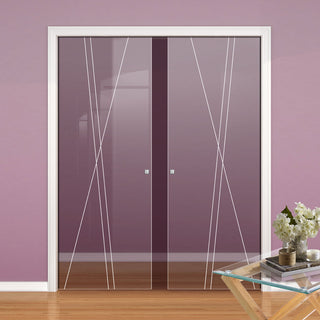 Image: Borthwick 8mm Clear Glass - Obscure Printed Design - Double Evokit Pocket Door