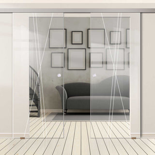 Image: Double Glass Sliding Door - Borthwick 8mm Clear Glass - Obscure Printed Design - Planeo 60 Pro Kit