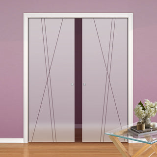 Image: Borthwick 8mm Obscure Glass - Clear Printed Design - Double Evokit Pocket Door