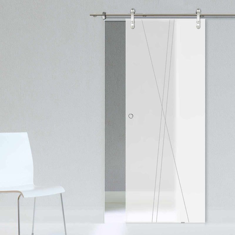 Single Glass Sliding Door - Solaris Tubular Stainless Steel Sliding Track & Borthwick 8mm Obscure Glass - Obscure Printed Design