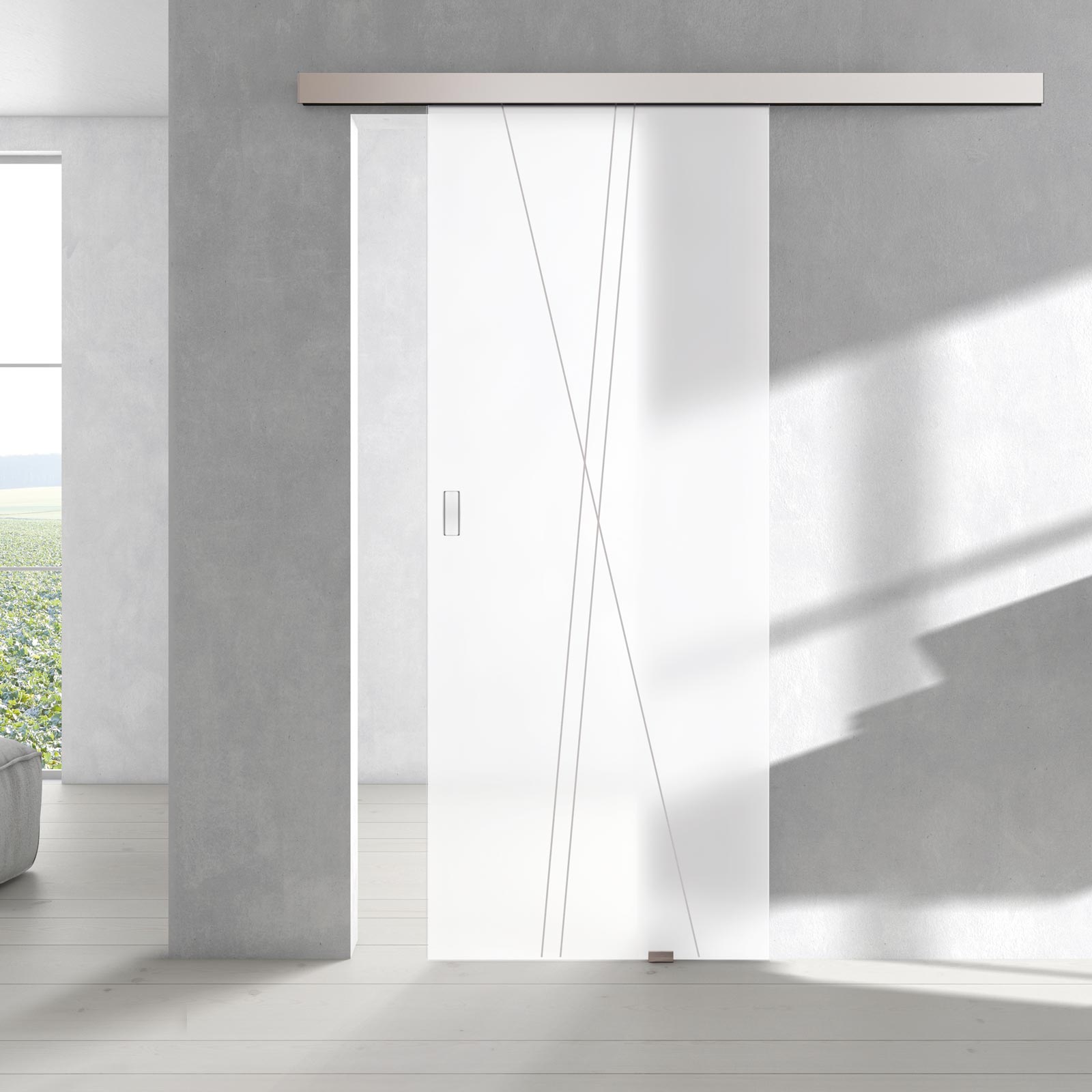 Single Glass Sliding Door - Borthwick 8mm Obscure Glass - Obscure Printed Design - Planeo 60 Pro Kit