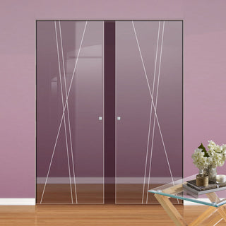 Image: Borthwick 8mm Clear Glass - Obscure Printed Design - Double Absolute Pocket Door