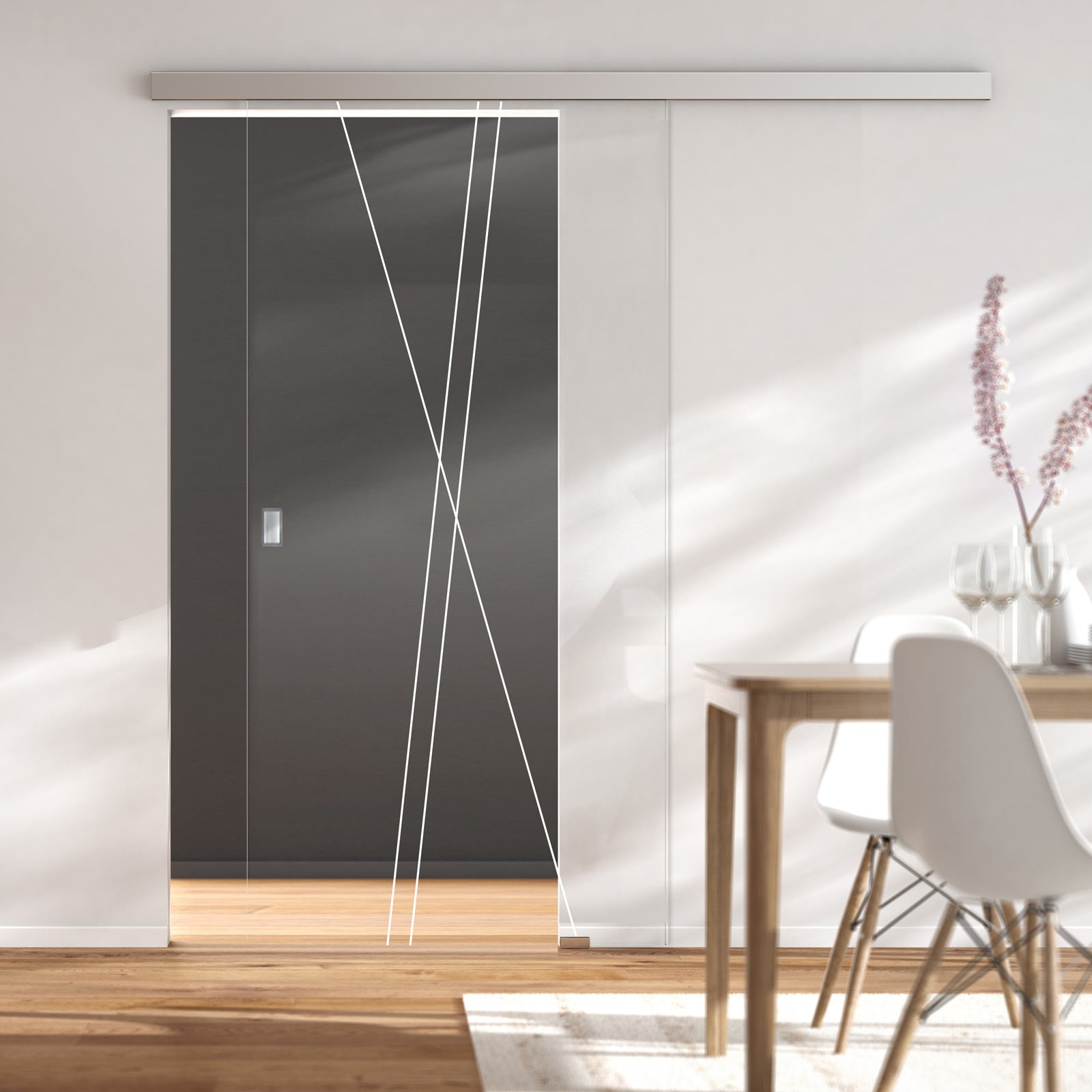 Single Glass Sliding Door - Borthwick 8mm Clear Glass - Obscure Printed Design - Planeo 60 Pro Kit