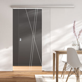 Image: Single Glass Sliding Door - Borthwick 8mm Clear Glass - Obscure Printed Design - Planeo 60 Pro Kit