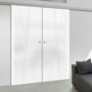 Image: Double Glass Sliding Door - Borthwick 8mm Obscure Glass - Obscure Printed Design - Planeo 60 Pro Kit
