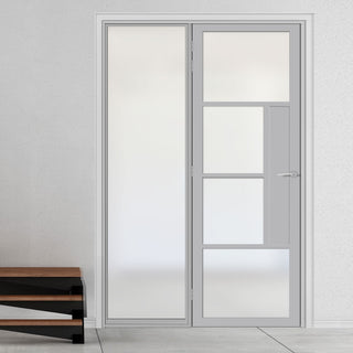 Image: Bespoke Room Divider - Eco-Urban® Boston Door DD6311F - Frosted Glass with Full Glass Side - Premium Primed - Colour & Size Options