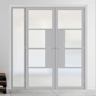 Image: Bespoke Room Divider - Eco-Urban® Boston Door Pair DD6311F - Frosted Glass with Full Glass Side - Premium Primed - Colour & Size Options