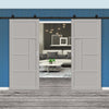 Top Mounted Black Sliding Track & Solid Wood Double Doors - Eco-Urban® Boston 4 Panel Doors DD6311 - Mist Grey Premium Primed
