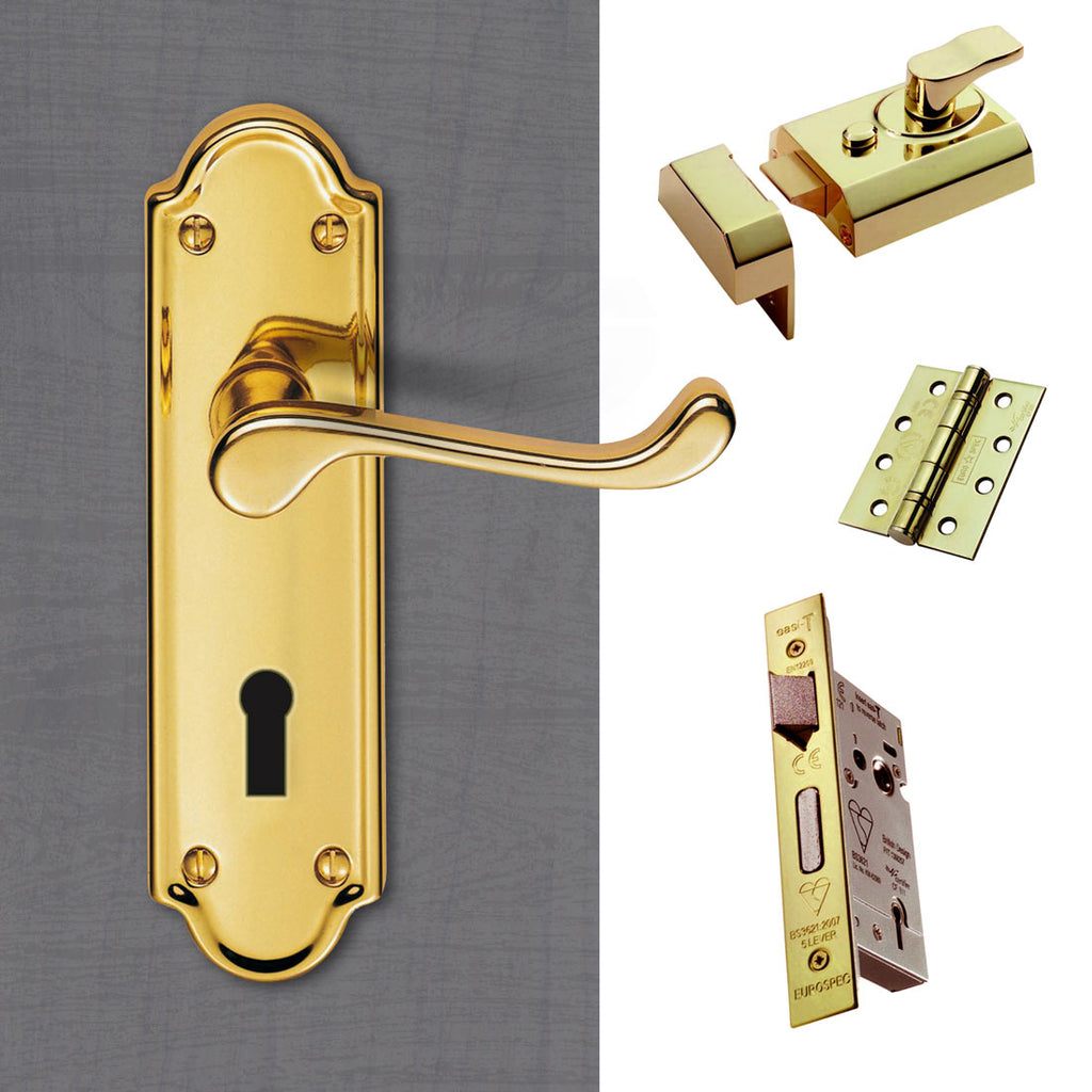 External DL17 Ashtead Suite Lever Front Door Handle Pack - Brass Finish