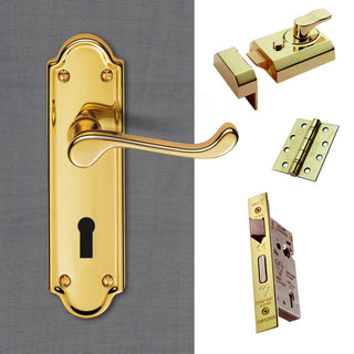 Image: External DL17 Ashtead Suite Lever Front Door Handle Pack - Brass Finish