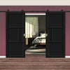 Top Mounted Black Sliding Track & Solid Wood Double Doors - Eco-Urban® Arran 5 Panel Doors DD6432 - Shadow Black Premium Primed