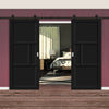 Top Mounted Black Sliding Track & Solid Wood Double Doors - Eco-Urban® Breda 4 Panel Doors DD6439 - Shadow Black Premium Primed