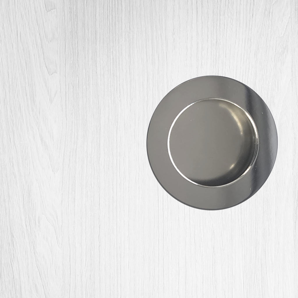 One Pair of Anniston 50mm Sliding Door Round Flush Pulls - Polished Stainless Steel