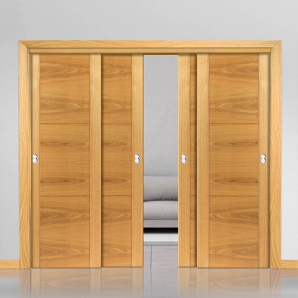 Four Sliding Doors and Frame Kit - Mistral Flush Oak Door - Decor Grooves - Prefinished