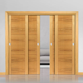 Image: Four Sliding Doors and Frame Kit - Mistral Flush Oak Door - Decor Grooves - Prefinished