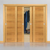 Four Sliding Wardrobe Doors & Frame Kit - Mistral Flush Oak Door - Decor Grooves - Prefinished