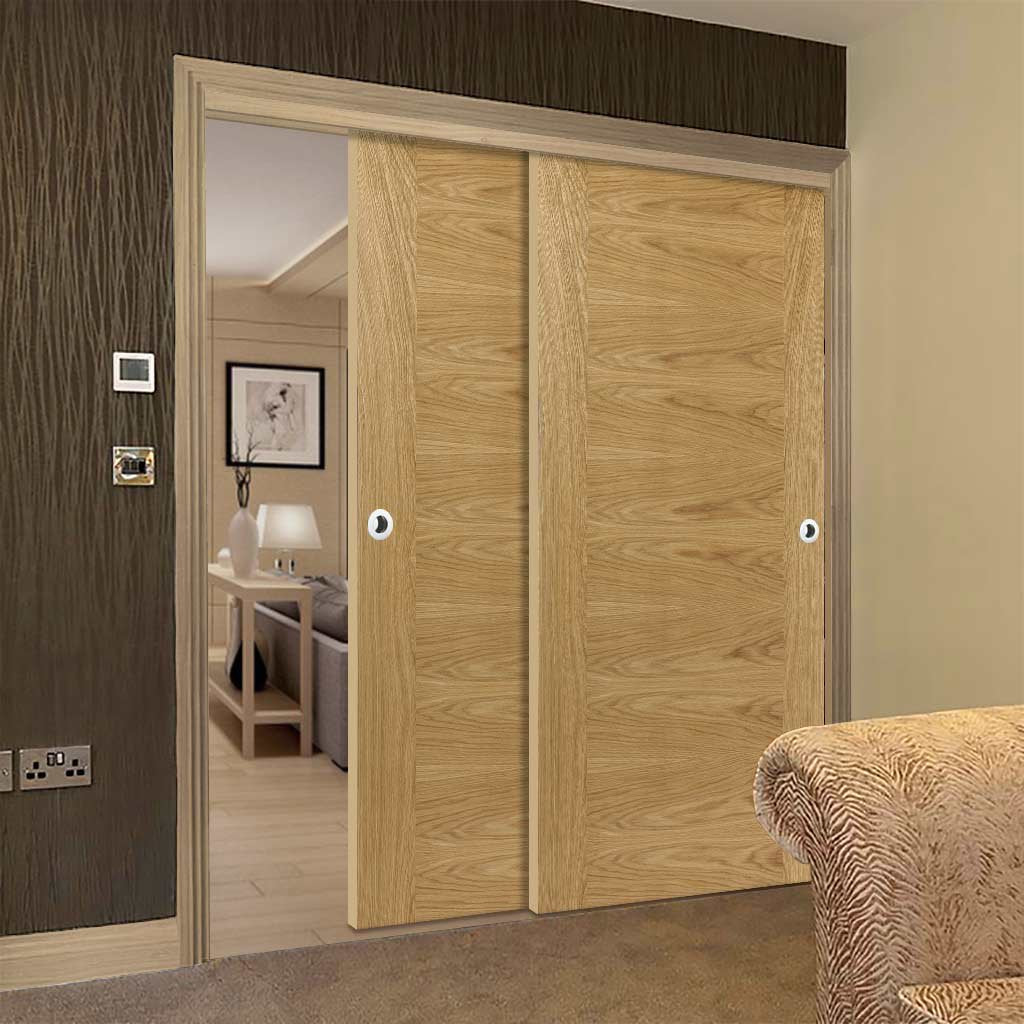 Two Sliding Doors and Frame Kit - Ostria Flush Oak Door - Prefinished