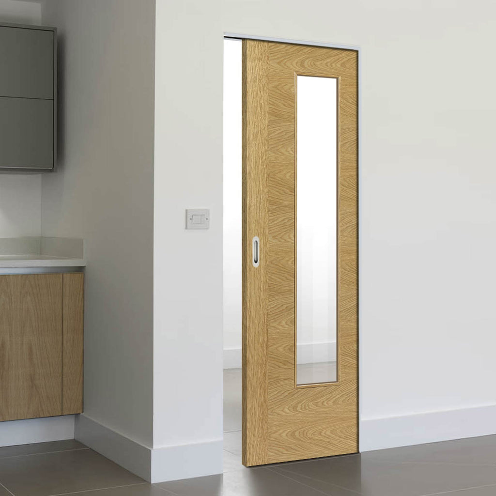 Ostria Oak Absolute Evokit Pocket Door - Clear Glass - Prefinished