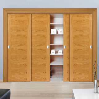 Image: Four Sliding Wardrobe Doors & Frame Kit - Ostria Flush Oak Door - Prefinished