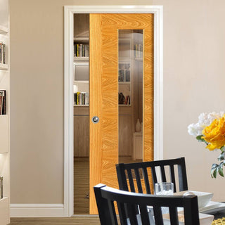 Image: Ostria Oak Single Evokit Pocket Door - Clear Glass - Prefinished