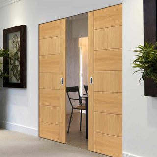 Image: Sirocco Oak Absolute Evokit Double Pocket Doors - Prefinished