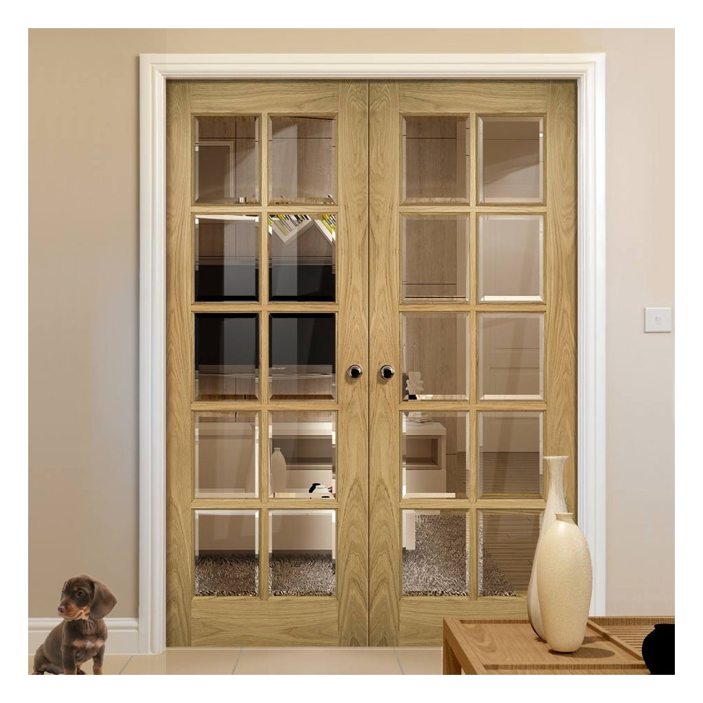 Bristol Oak Unfinished Door Pair - 10 Pane Clear Bevelled Glass