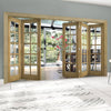 Five Folding Doors & Frame Kit - Bristol Oak 3+2 - 10 Pane Clear Bevelled Glass - Unfinished