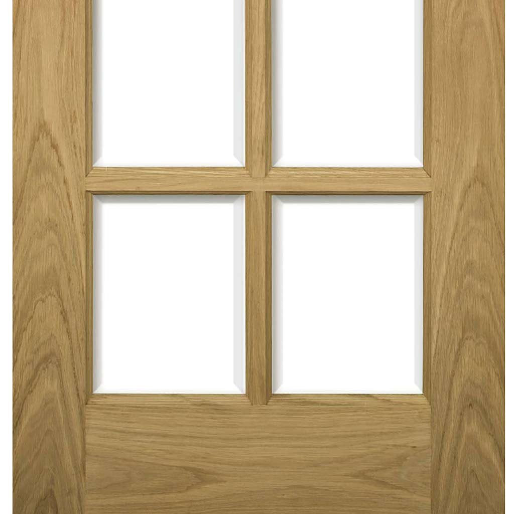 Two Folding Doors & Frame Kit - Bristol Oak 2+0 - 10 Pane Clear Bevelled Glass - Unfinished