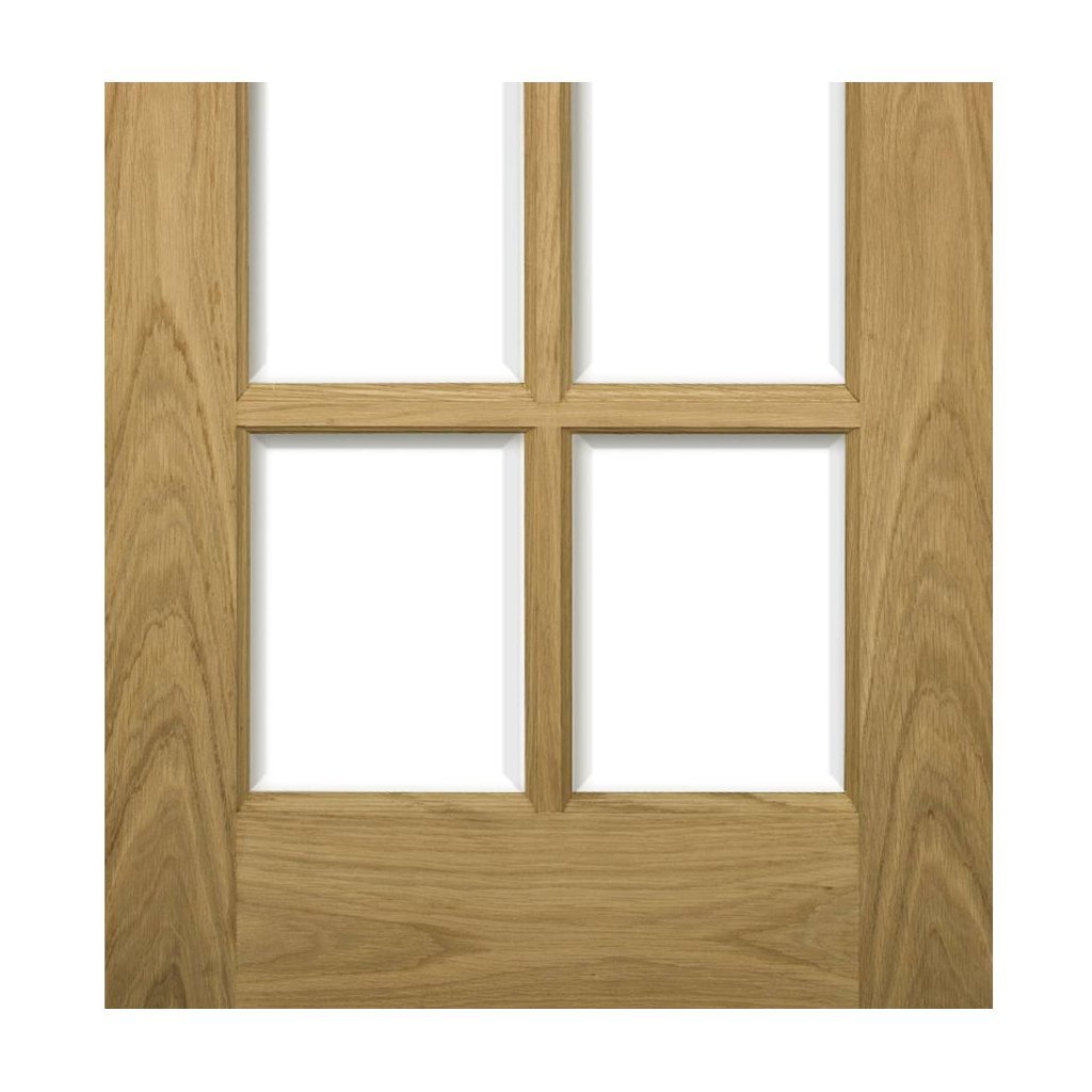 Bristol Oak Double Evokit Pocket Door Detail - 10 Pane Clear Bevelled Glass - Unfinished