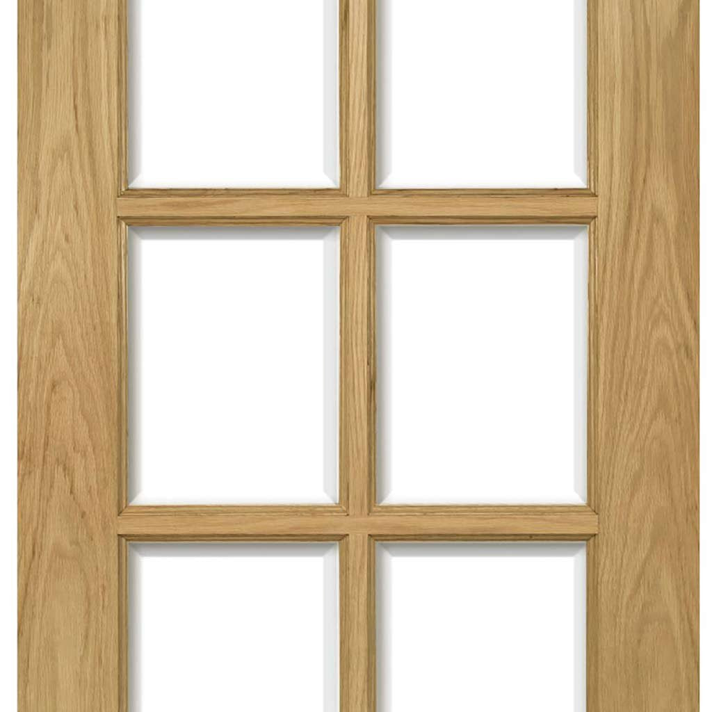 Three Folding Doors & Frame Kit - Bristol Oak 3+0 - 10 Pane Clear Bevelled Glass - Unfinished