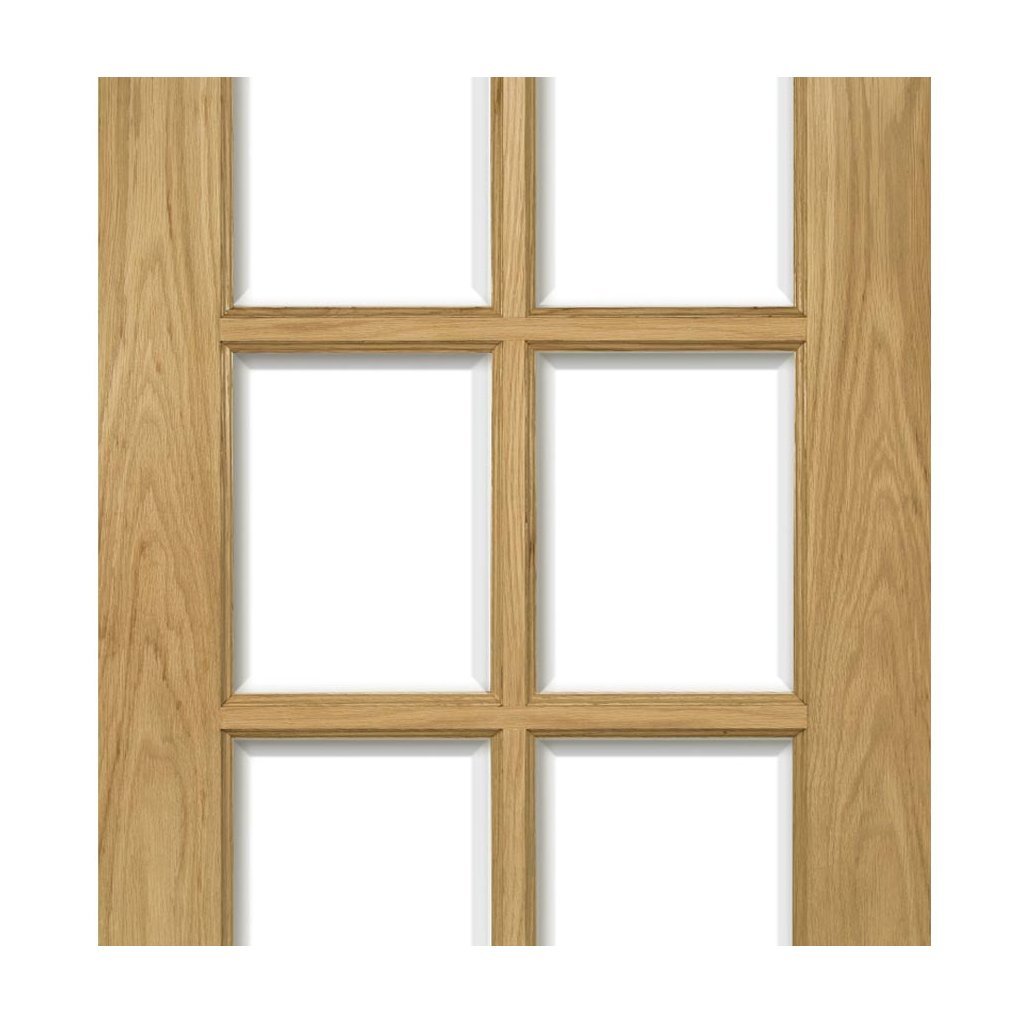 Bristol Oak Veneer Staffetta Twin Telescopic Pocket Doors - 10 Pane Clear Bevelled Glass - Unfinished