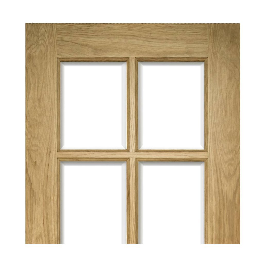 Bristol Oak Staffetta Quad Telescopic Pocket Doors - 10 Pane Clear bevelled Glass - Unfinished