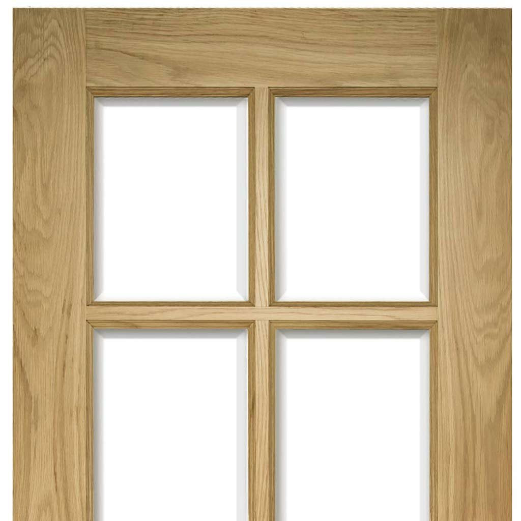 Three Folding Doors & Frame Kit - Bristol Oak 3+0 - 10 Pane Clear Bevelled Glass - Unfinished