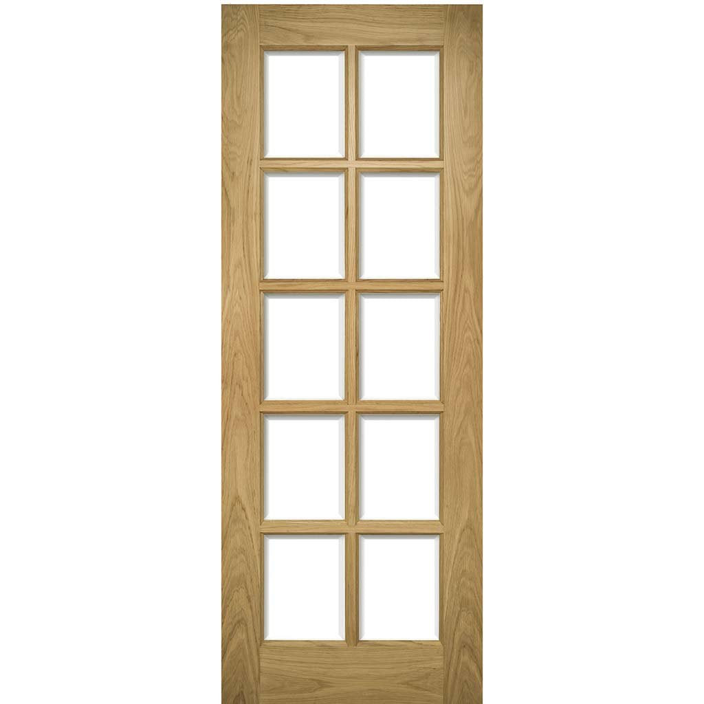Two Folding Doors & Frame Kit - Bristol Oak 2+0 - 10 Pane Clear Bevelled Glass - Unfinished