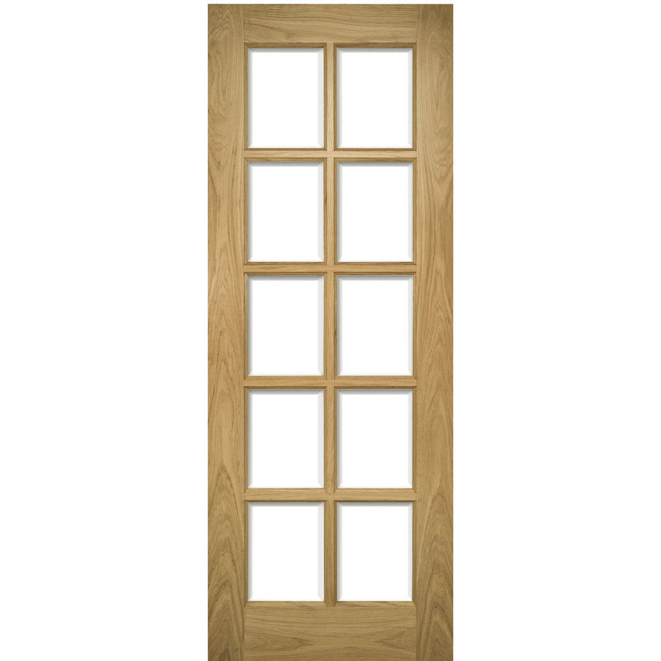 Room Divider - Bristol Oak Unfinished Door with Full Glass Side - 10 Pane Clear Bevelled Glass - 2018mm High - Multiple Widths