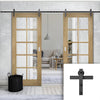 Double Sliding Door & Black Barn Track - Bristol Oak Unfinished Door - 10 Pane Clear Bevelled Safety Glass