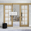 Double Sliding Door & Wall Track - Bristol Oak Unfinished Door - 10 Pane Clear Bevelled Glass