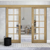 Double Sliding Door & Wall Track - Bristol Oak Unfinished Door - 10 Pane Clear Bevelled Glass