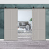 Top Mounted Black Sliding Track & Solid Wood Double Doors - Eco-Urban® Bronx 4 Panel Doors DD6315 - Mist Grey Premium Primed