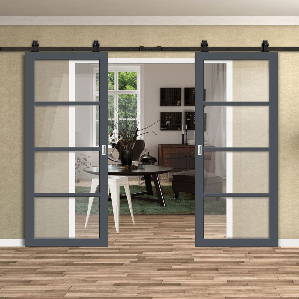 Top Mounted Black Sliding Track & Solid Wood Double Doors - Eco-Urban®