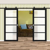 Top Mounted Black Sliding Track & Solid Wood Double Doors - Eco-Urban® Brooklyn 4 Pane Doors DD6308SG - Frosted Glass - Shadow Black Premium Primed