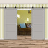 Top Mounted Black Sliding Track & Solid Wood Double Doors - Eco-Urban® Brooklyn 4 Panel Doors DD6307 - Mist Grey Premium Primed