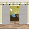 Top Mounted Black Sliding Track & Solid Wood Double Doors - Eco-Urban® Brooklyn 4 Panel Doors DD6307 - Mist Grey Premium Primed