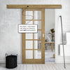 Single Sliding Door & Wall Track - Bristol Oak Unfinished Door - 10 Pane Clear Bevelled Glass