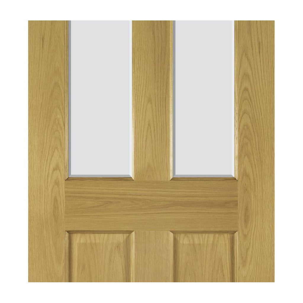 Bury Real American White Oak Crown Cut Veneer Door - Clear Bevelled Glass - Prefinished from Deanta UK