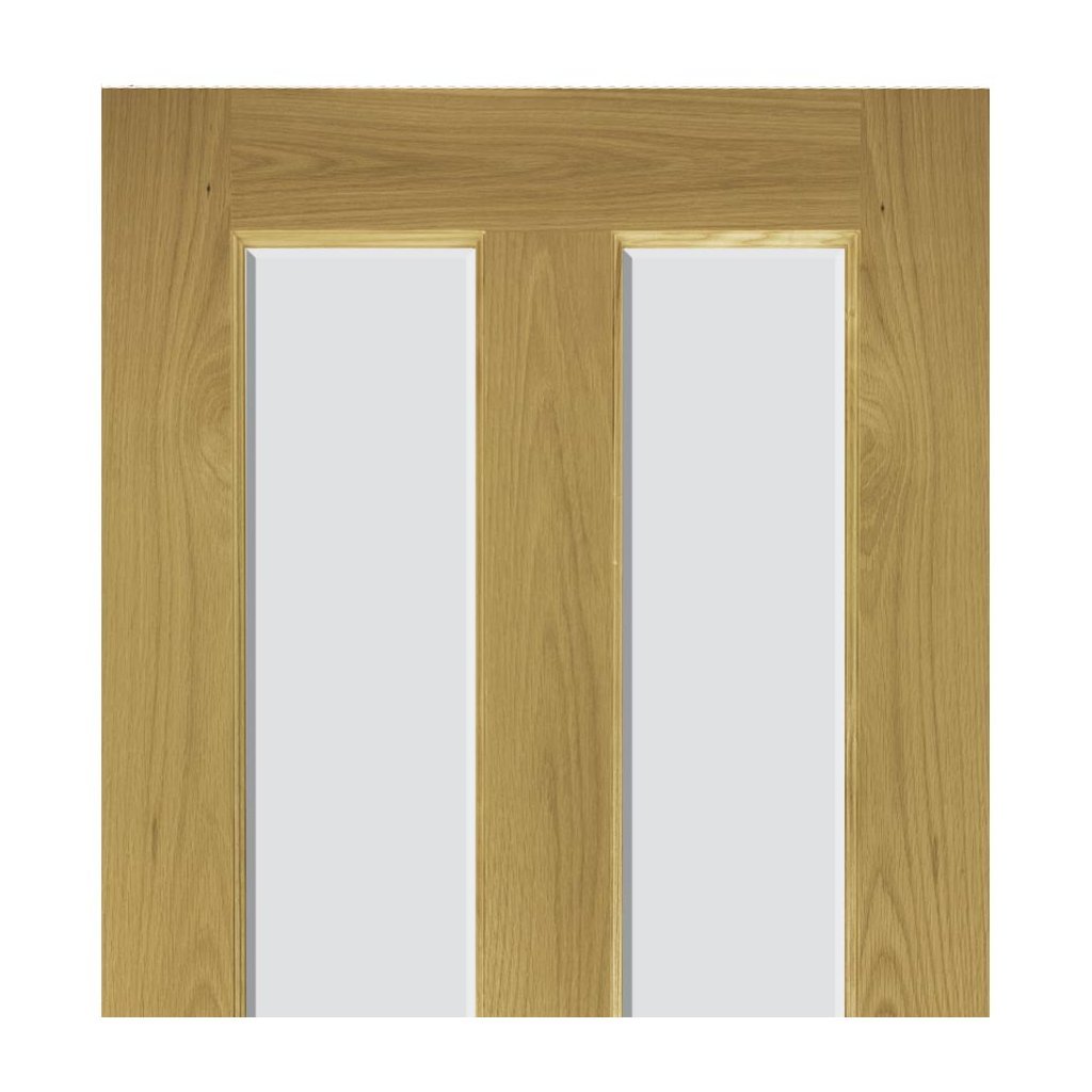 Bury Real American White Oak Crown Cut Veneer Double Evokit Pocket Door Detail - Clear Bevelled Glass - Prefinished