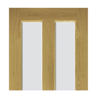 Bury American White Oak Veneer Staffetta Twin Telescopic Pocket Doors - Clear Bevelled Glass - Prefinished